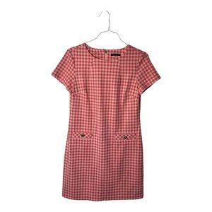 Tommy Hilfiger Womens Pink Check Short Sleeve Round Neck Shift Dress Size 10
